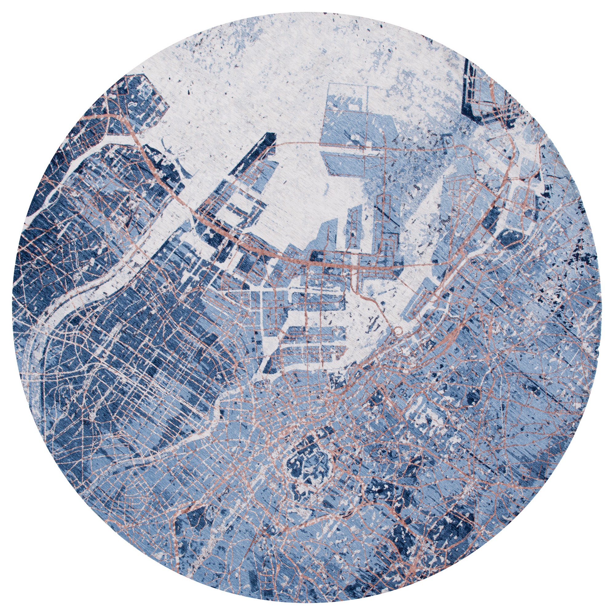 Louis De Poortere Designer Tokyo Round Rugs In 9314 Conductive Blue